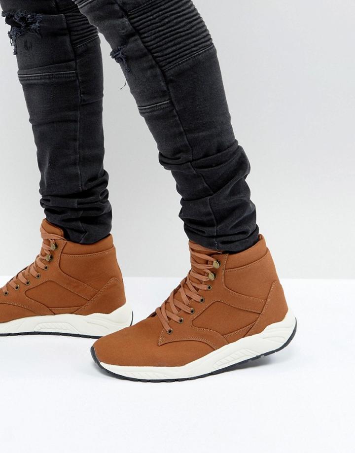 Asos High Top Sneaker Boots In Tan - Tan