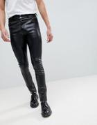 Asos Super Skinny Jeans In Black Faux Leather With Zip Details - Black