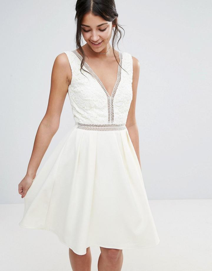 Little Mistress Crochet Trim Skater Dress - Cream