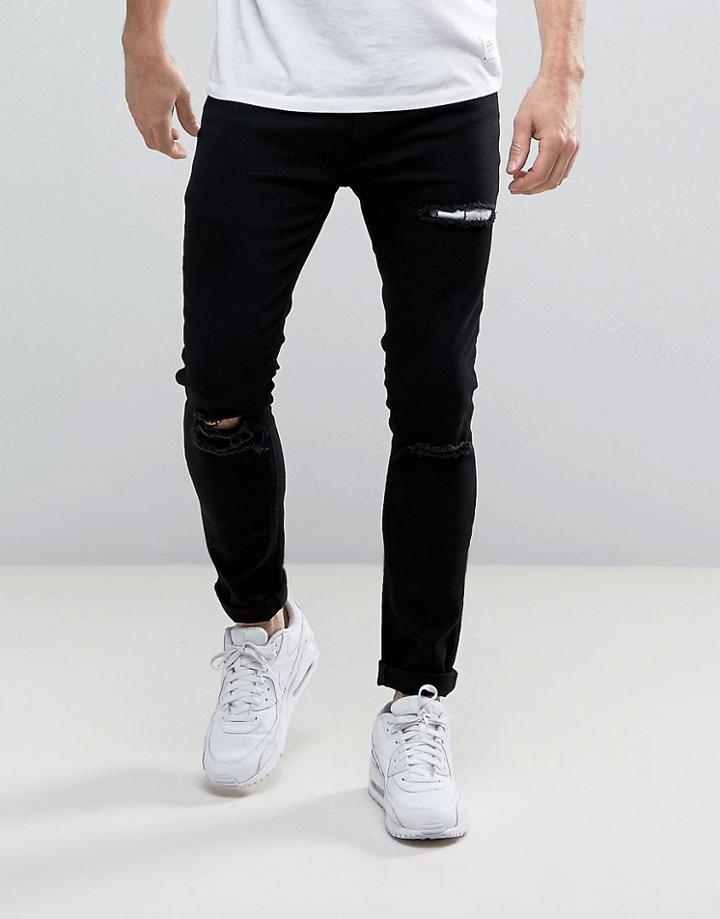 Soul Star Skinny Stretch Rip Jeans - Black