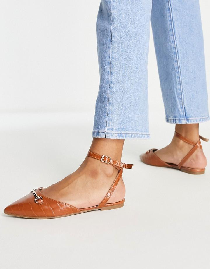London Rebel Snaffle Trim Ballet Flats In Tan-brown