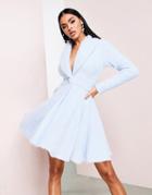 Asos Luxe Fluffy Knit Tux Dress With Flippy Skirt In Baby Blue-blues
