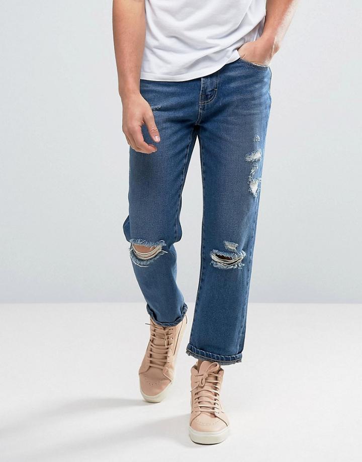 Waven Skater Fit Rip And Repair Jeans - Blue