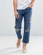 Waven Skater Fit Rip And Repair Jeans - Blue