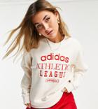 Adidas Originals 'retro Luxury' Slogan Sweat In Off White