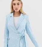 Unique21 Tie Front Blazer In Daisy Print Two-piece-blue