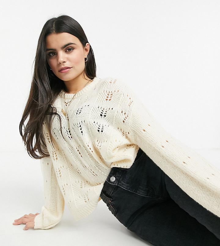 Y.a.s. Petite Dusana Balloon Sleeve Textured Knit Sweater In Cream-white