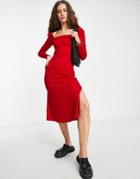 Topshop Square Neck Jersey Midi Dress In Red