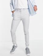Asos Design Soft Tailored Skinny Suit Pants In Pin Stripe With Drawcord Waist-grey