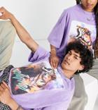 Collusion Unisex Oversized T-shirt With Tiger Print In Lilac Acid Wash-purple