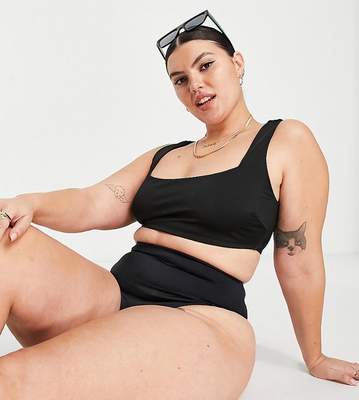 Asos Design Curve Mix And Match Sleek Crop Bikini Top In Black