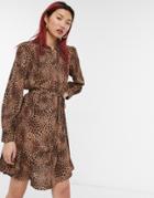 Mango Tie Waist Mini Dress In Animal Print-multi