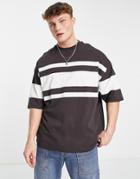 Asos Design Oversized T-shirt In Brown And White Color Block-navy