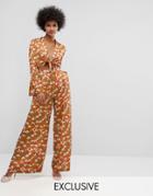 Horrockses Tie Front Jumpsuit With Fluted Sleeve In Snow Drop Print - Multi