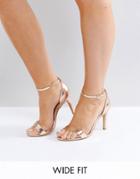 New Look Wide Fit Metallic Barely There Heeled Sandal - Gold