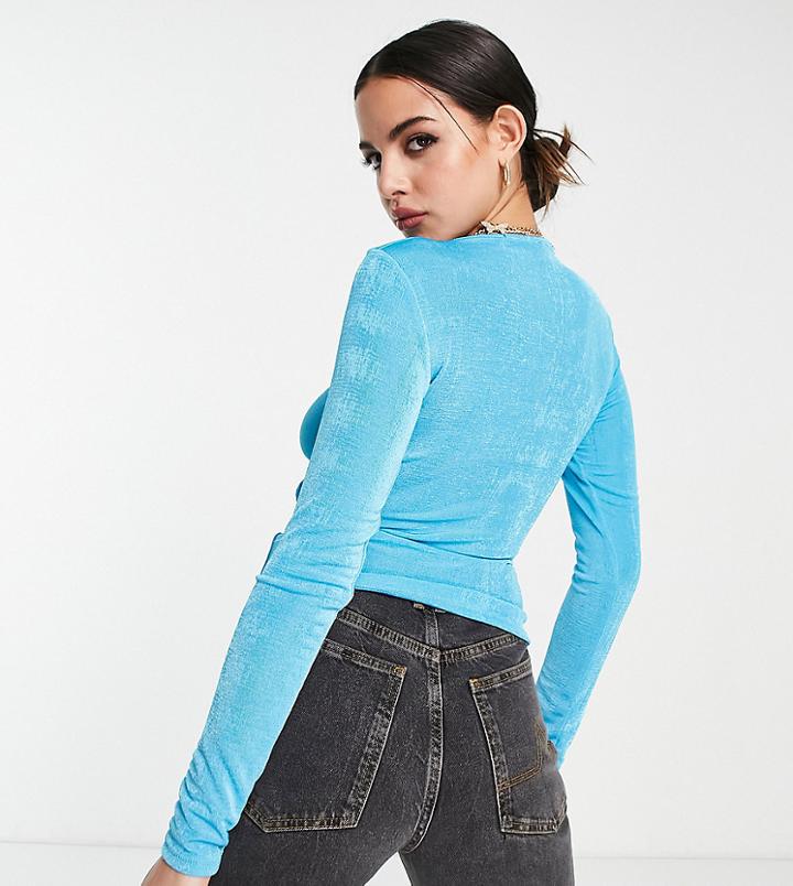 Asyou Long Sleeve Ring Detail Top In Blue