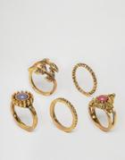 Ashiana Multi Pack Of Rings With Leaf And Stone Detal - Gold