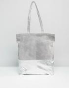 Asos Leather And Suede Metallic Panel Shopper Bag - Gray