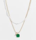 Reclaimed Vintage Inspired Necklaces With Faux Pearl Chain And Emerald Stone In Gold 2 Pack