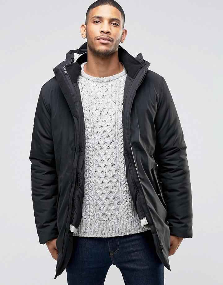 Bellfield Black Parka With Removable Cream Liner - Black