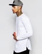 Asos Longline Long Sleeve T-shirt With Curve Hem And Zip In White - White