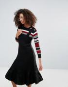 Monki Strappy Dress With Peplum Hem - Black