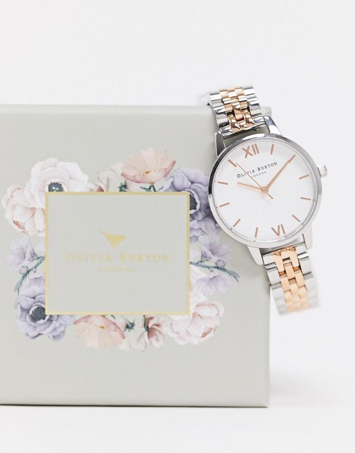 Olivia Burton White Midi Dial Bracelet Watch In Mixed Metal-silver
