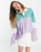 Weekday Kalani Organic Cotton Rugby Top In Purple Color Block