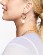 Topshop Green Bead And Faux Pearl Mismatch Charm Drop Earrings In Gold