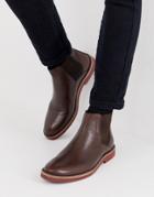 Asos Design Chelsea Boots In Brown Leather With Contrast Sole
