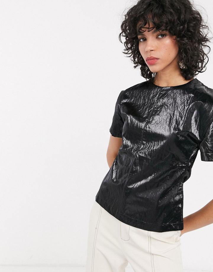 Simonett Diana Crinkle Pu T-shirt In Black