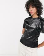 Simonett Diana Crinkle Pu T-shirt In Black