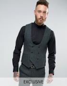 Noose & Monkey Super Skinny Harris Tweed Vest - Green