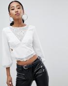 Asos Design Top With Lace Cut Out-cream