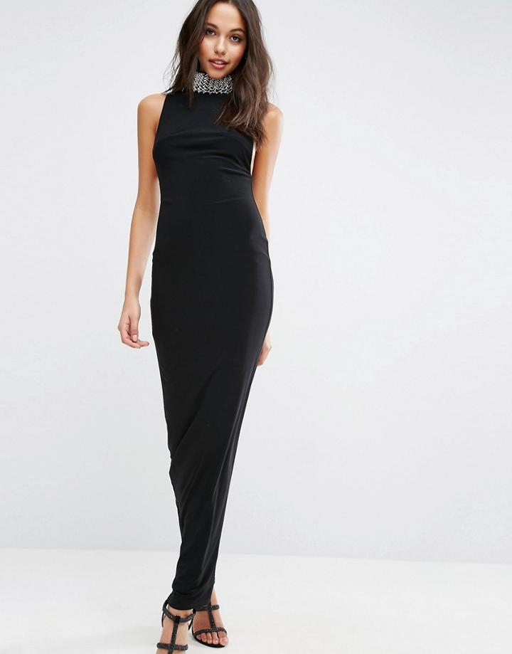 Asos Embellished Collar Neck Maxi Dress - Black