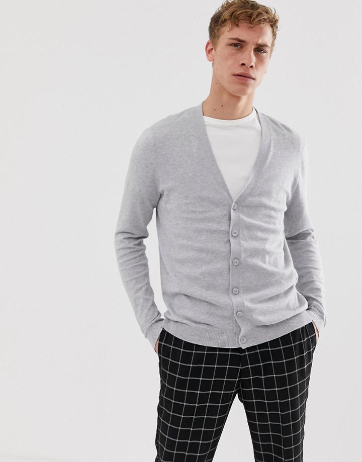 Asos Design Cotton Cardigan In Gray - Gray