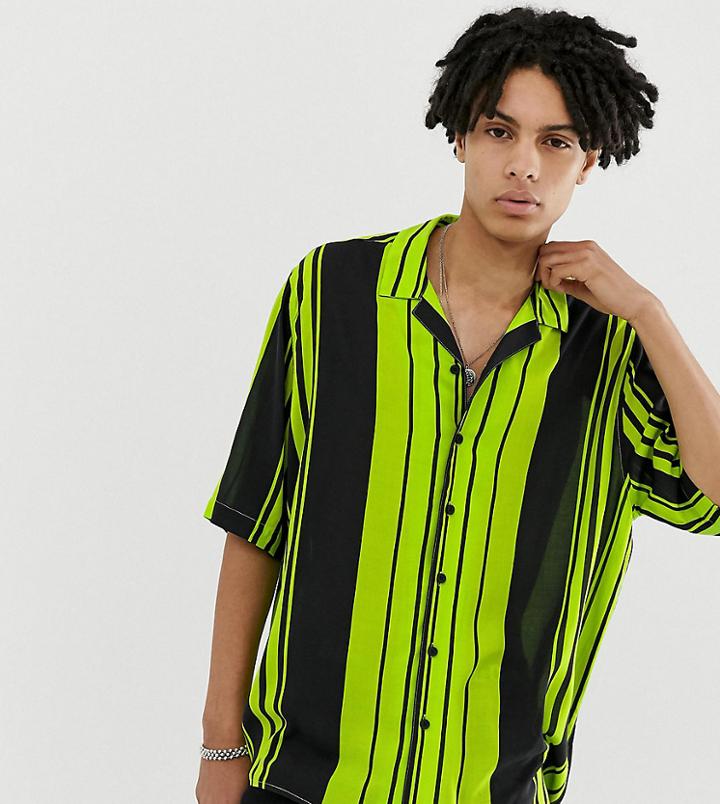 Collusion Oversized Stripe Revere Shirt-green