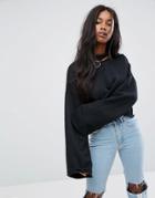 The Ragged Priest Oversized Sweatshirt With Choker Ring And Wide Sleeves - Black