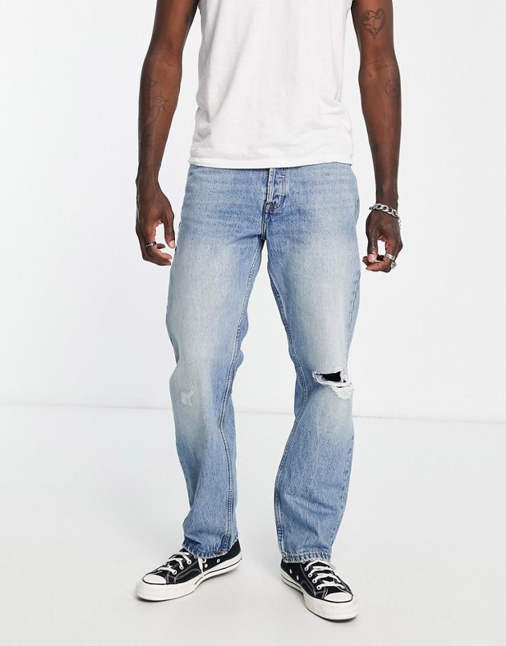 Dr Denim Dash Straight Fitdistressed Jeans In Bleach Wash-blue