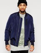 Asos Bomber With Ma1 Pocket In Navy - Navy