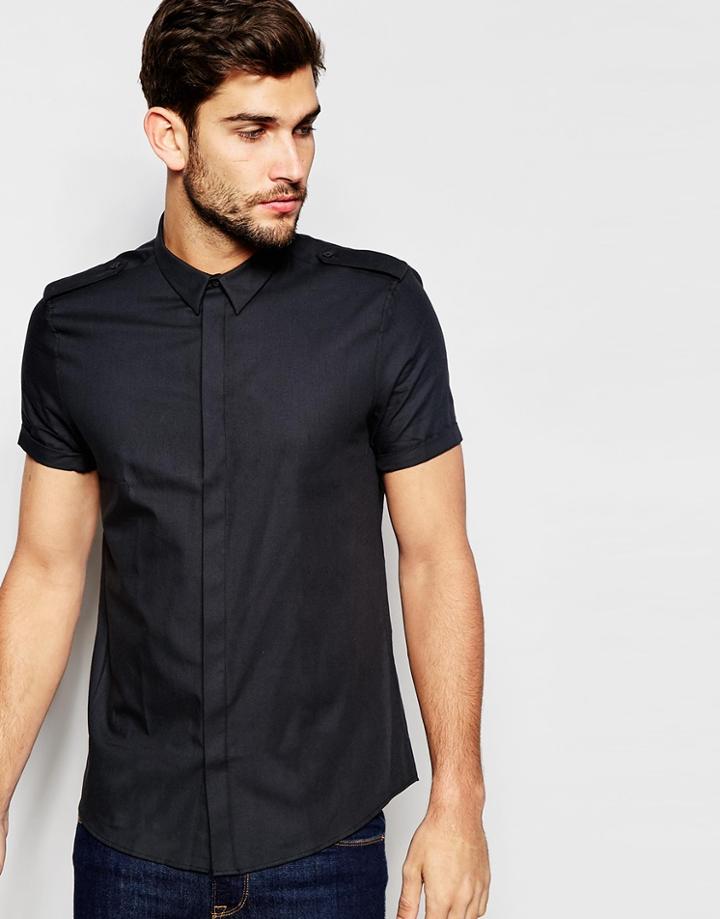 Asos Military Shirt In Black In Regular Fit - Black