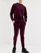 Only & Sons Velour Cuffed Bottom Sweat Sweatpants In Burgundy-red