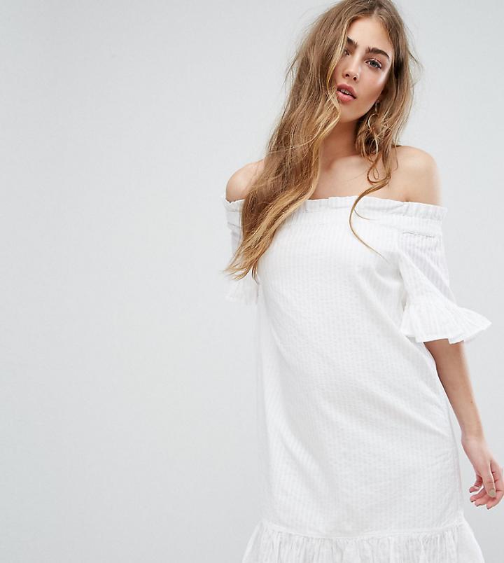 River Island Bardot Dress With Frill Detail In White - White