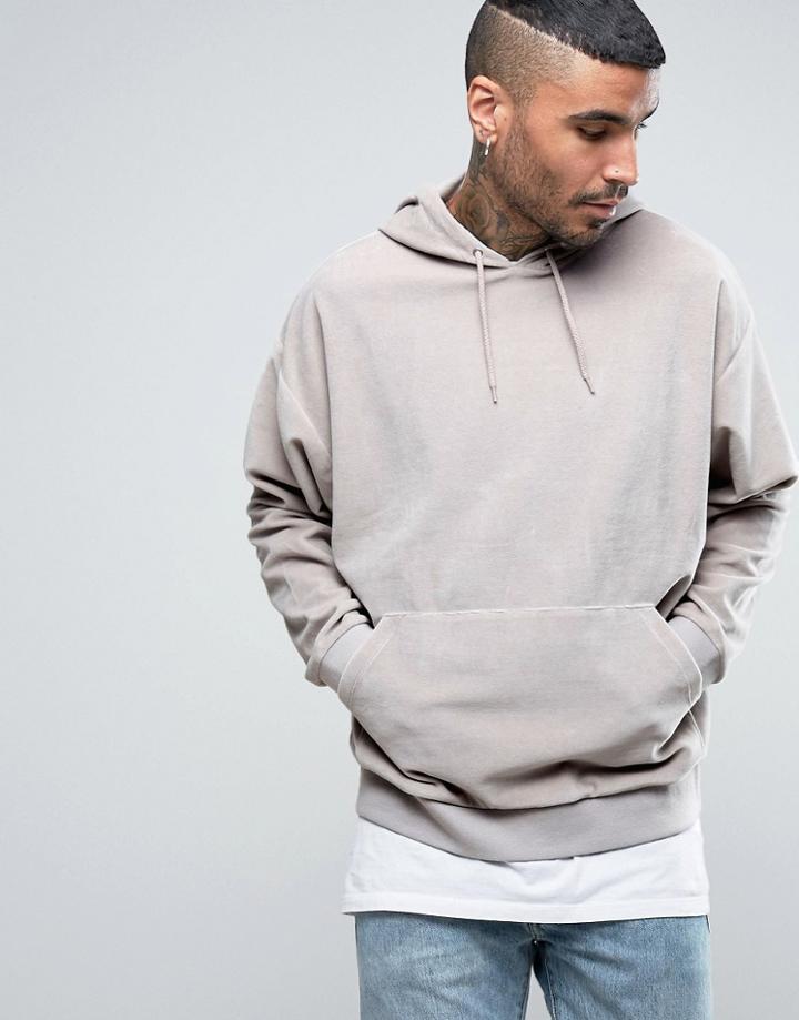 Asos Oversized Velour Hoodie In Gray - Gray