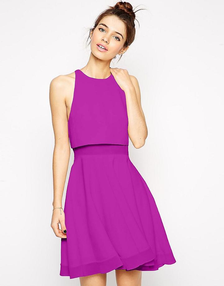 Asos Sheer And Solid Skater Dress - Nude $24.00