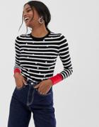 Warehouse Stripe Dot Embroidered Sweater - Multi