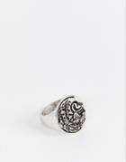 Asos Design Chunky Nautical Ring With Emboss In Burnished Silver Tone - Silver