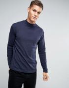 Lindbergh Long Sleeved T-shirt With Roll Neck In Blue Marl - Blue
