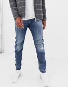 G-star Arc 3d Slim Fit Super Stretch Denim Jean In Mid Wash With Distressed Detail - Blue