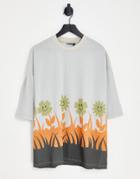 Asos Design Oversized T-shirt In Floral Border Print-multi